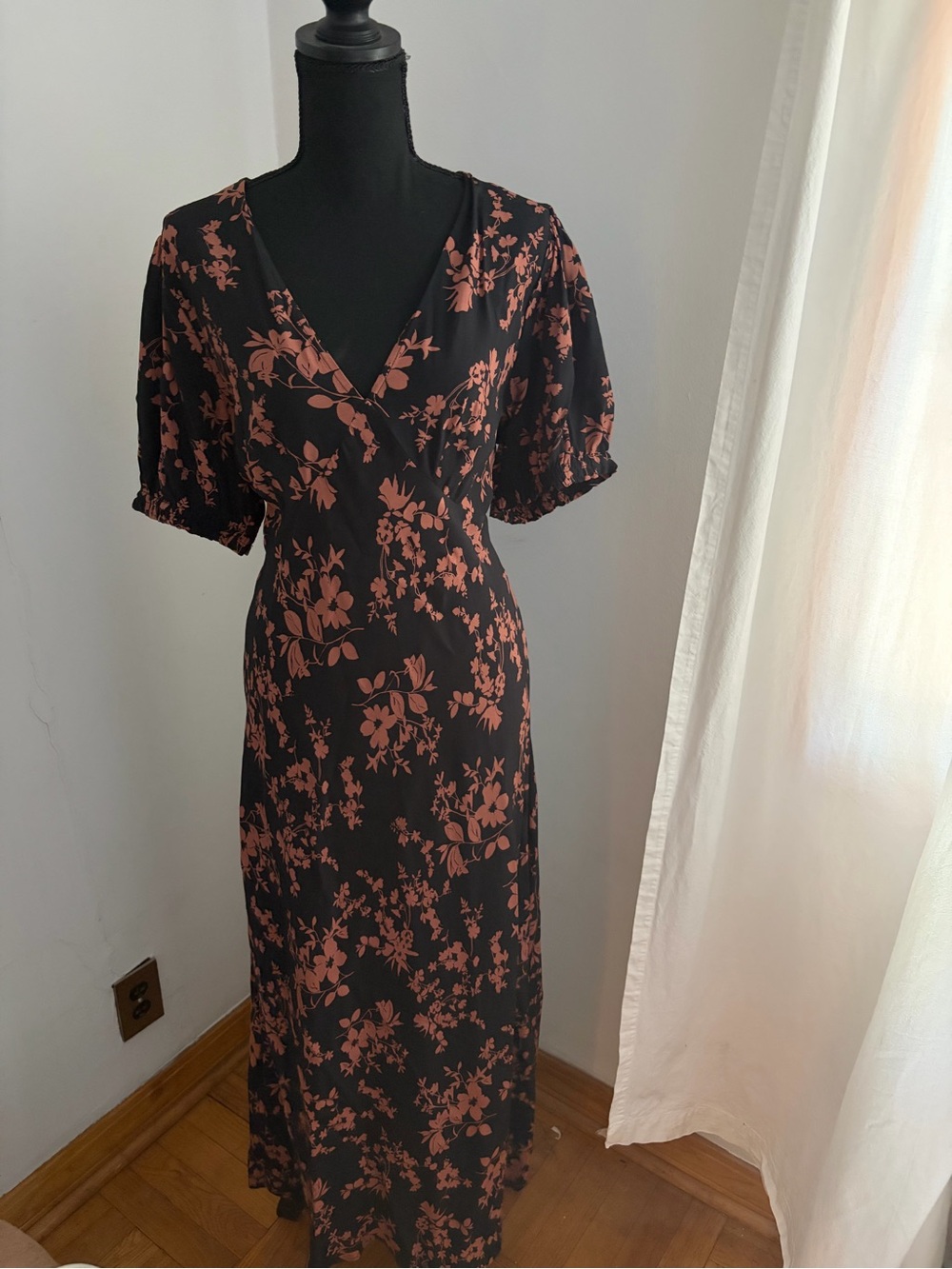 a new day Black Midi Dress with Rust Floral Pattern